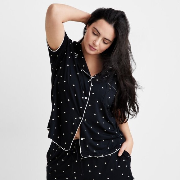 NWT State of Day Women S 2-Pc. Short-Sleeve Notched-Collar Pajama Set Deep Black - Picture 1 of 2